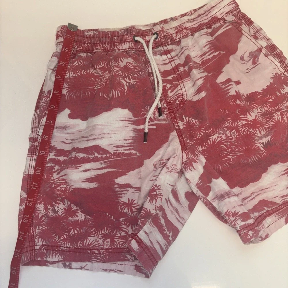Cotton On Beach Short Mens XS Red White Tropical PalmTree Toile Print Drawstring